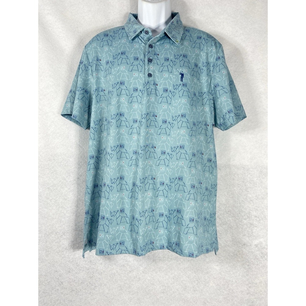 William Murray Polo Shirt Men's Large Blue All Over Prints Golf Tennis